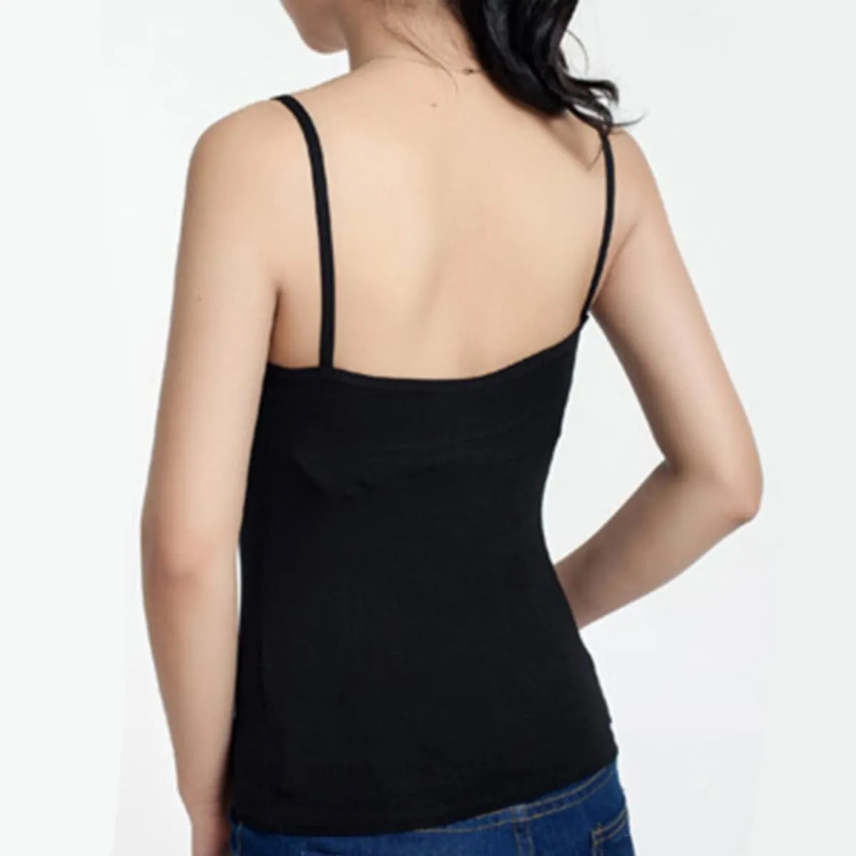 2 Pack Women's Spaghetti Strap Lace Trim Cami Tunic Tank Tops Stretch Slim-Fit Camisole Black/White