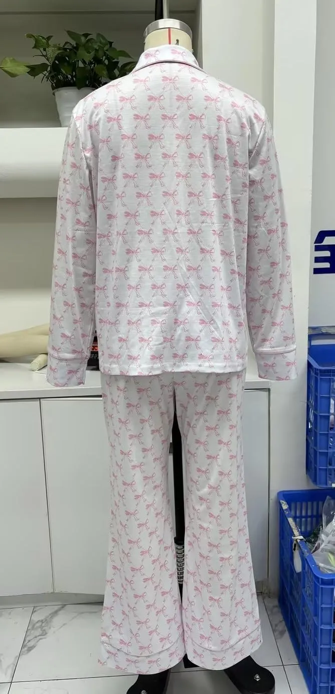 2 Piece Pajama Set Women Valentin's Day Pjs Set Cute Heart Print Button Down Shirt Pants Set Lounge Wear
