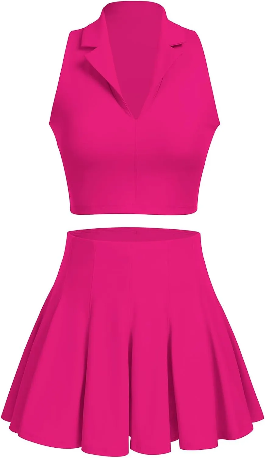 2 Piece Tennis Dress for Women Pleated Tennis Skirt Sleeveless Racerback Padded Crop Top Golf Workout Outfits