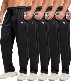 5 Pack Mens Sweatpants Open Bottom Joggers for Men with Zip Pockets Loose Fit Mesh Athletic Pants for Running,Casual