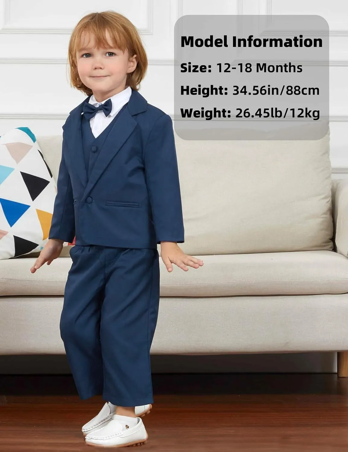 A&J DESIGN Baby Tuxedo 5-Piece Set Jacket & Shirt & Vest & Pants & Bowtie 6 Months - 3T