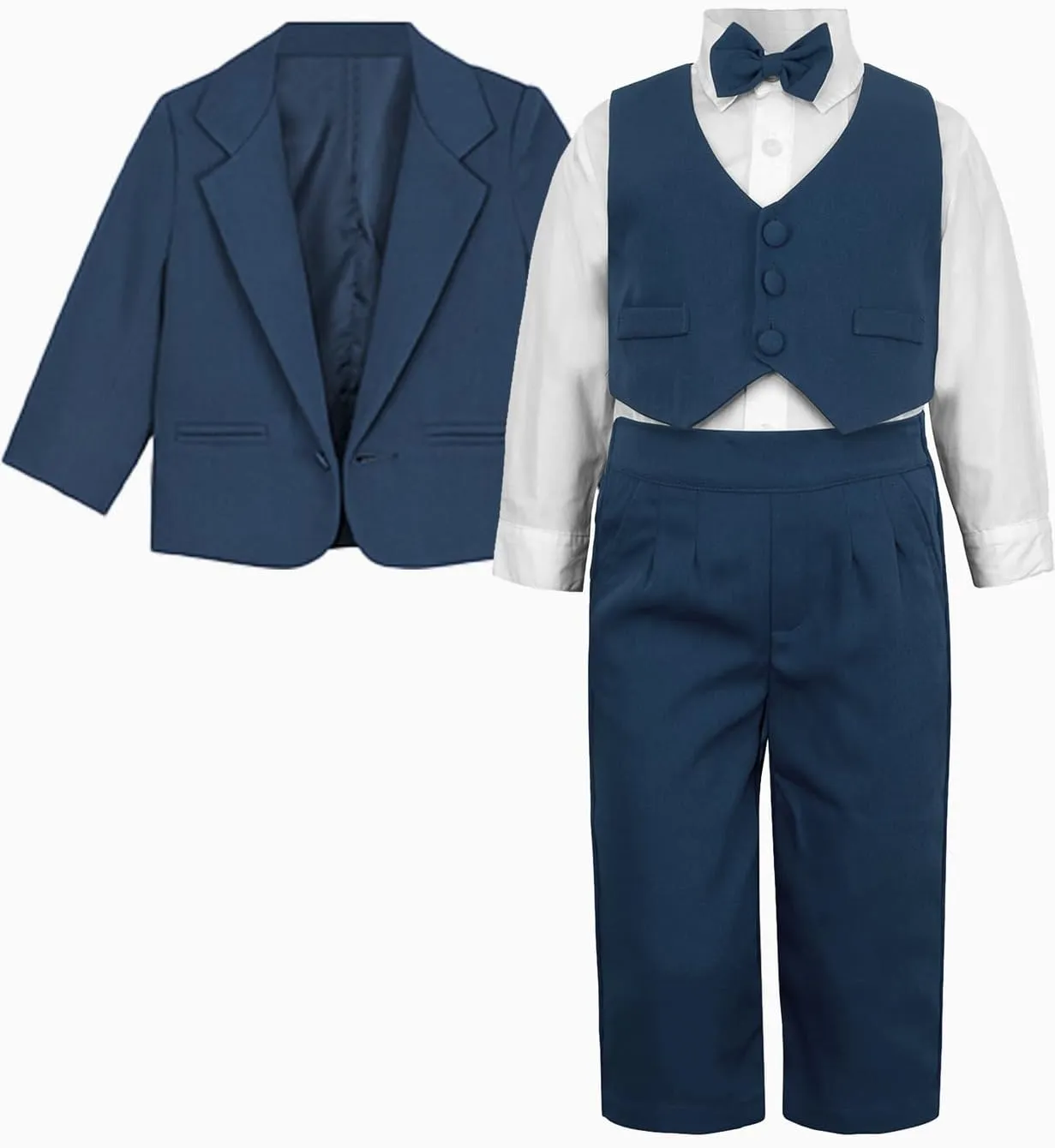 A&J DESIGN Baby Tuxedo 5-Piece Set Jacket & Shirt & Vest & Pants & Bowtie 6 Months - 3T
