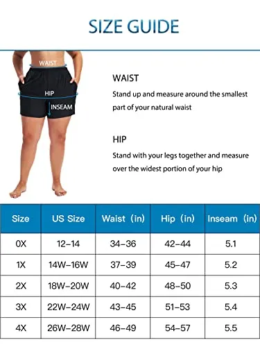 Aderea Women's Plus Size Swim Shorts Tummy Control Black Bathing Suits Bottoms High Waisted Swimsuit Boyleg Trunks with Pockets