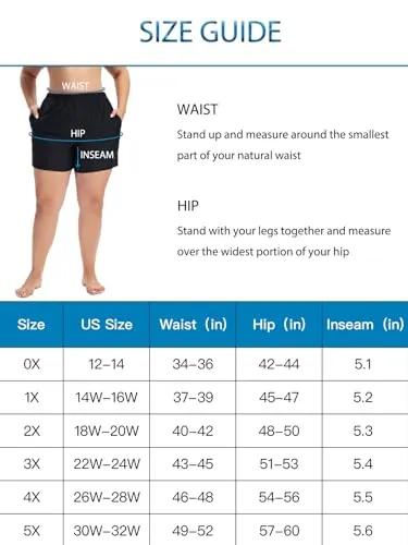 Aderea Women's Plus Size Swim Shorts Tummy Control Black Bathing Suits Bottoms High Waisted Swimsuit Boyleg Trunks with Pockets