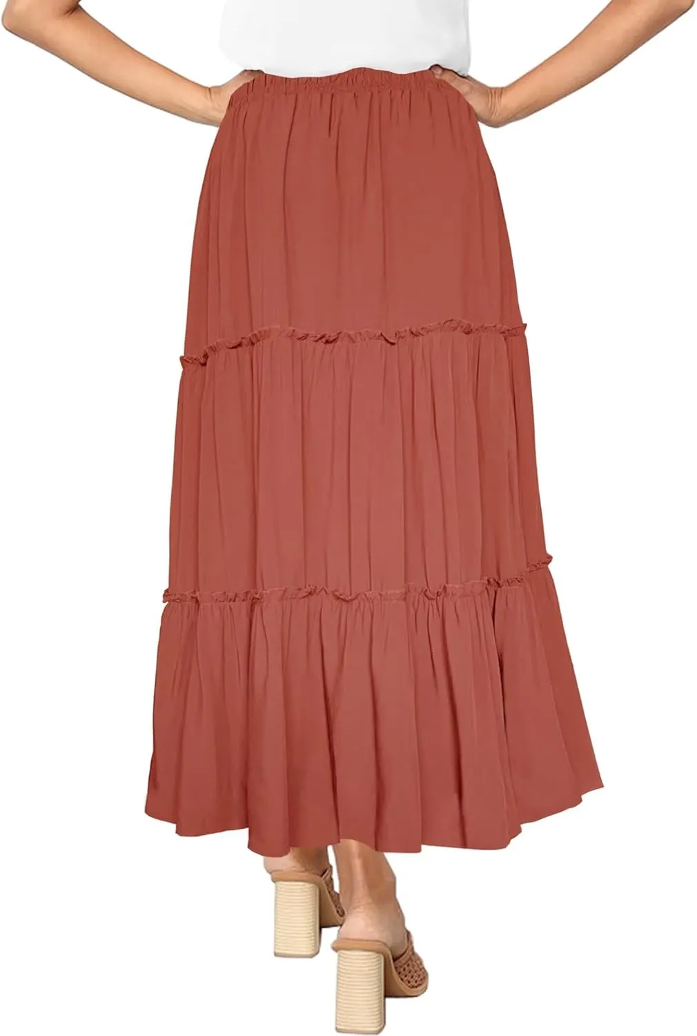 Afibi Womens High Waist A Line Ruffle Swing Long Maxi Skirt with Pockets