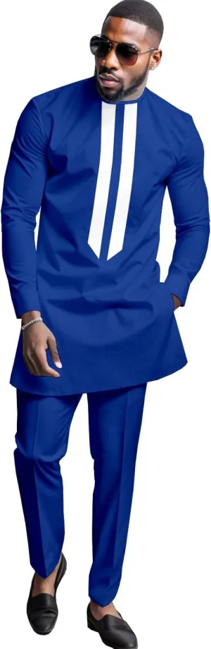 African Men's Formal Clothes Dashiki Shirt and Pant Two Piece Suit Traditional Long Sleeve Outfits