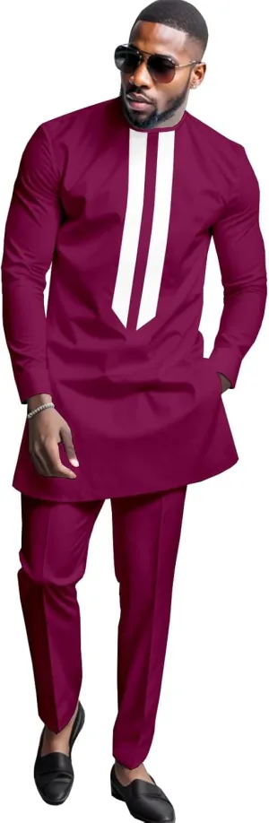 African Men's Formal Clothes Dashiki Shirt and Pant Two Piece Suit Traditional Long Sleeve Outfits