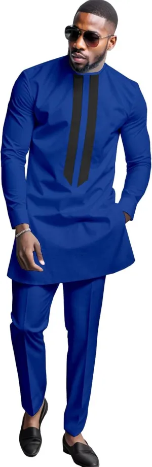 African Men's Formal Clothes Dashiki Shirt and Pant Two Piece Suit Traditional Long Sleeve Outfits
