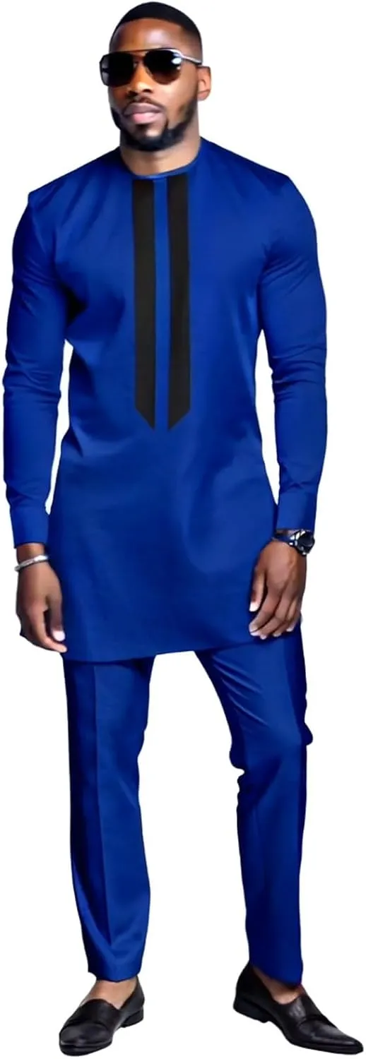 African Men's Formal Clothes Dashiki Shirt and Pant Two Piece Suit Traditional Long Sleeve Outfits