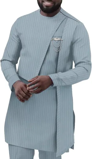 African Suit for Men Traditional Dashiki Stripe Blazer and Pants 2 Piece Set Business Dress Suit Party Wedding Evening
