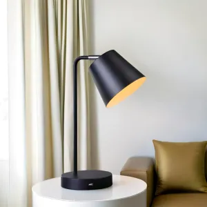 Amelia Sleek Illumination, Metal USB Table Lamp - Black, White, 400mm High, PL0205