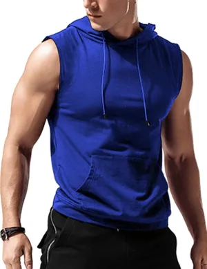 Amussiar Men's Workout Hooded Tank Tops Sleeveless Gym Training Hoodies Bodybuilding Muscle Cut Off T Shirt