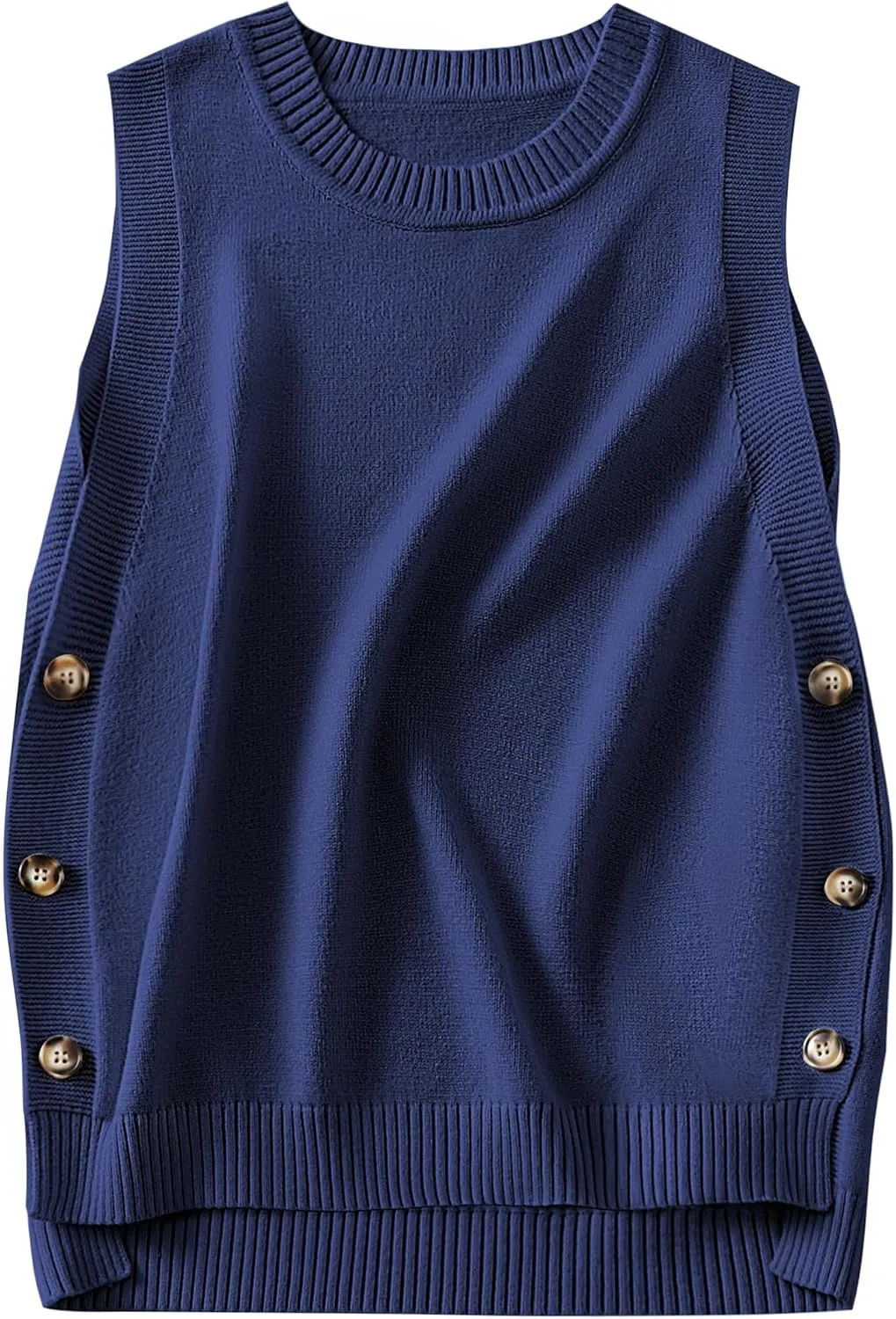 ANRABESS Womens Sweater Vest Summer Sleeveless Crewneck Ribbed Knit Side Button Pullover Tank Tops 2025 Outfits