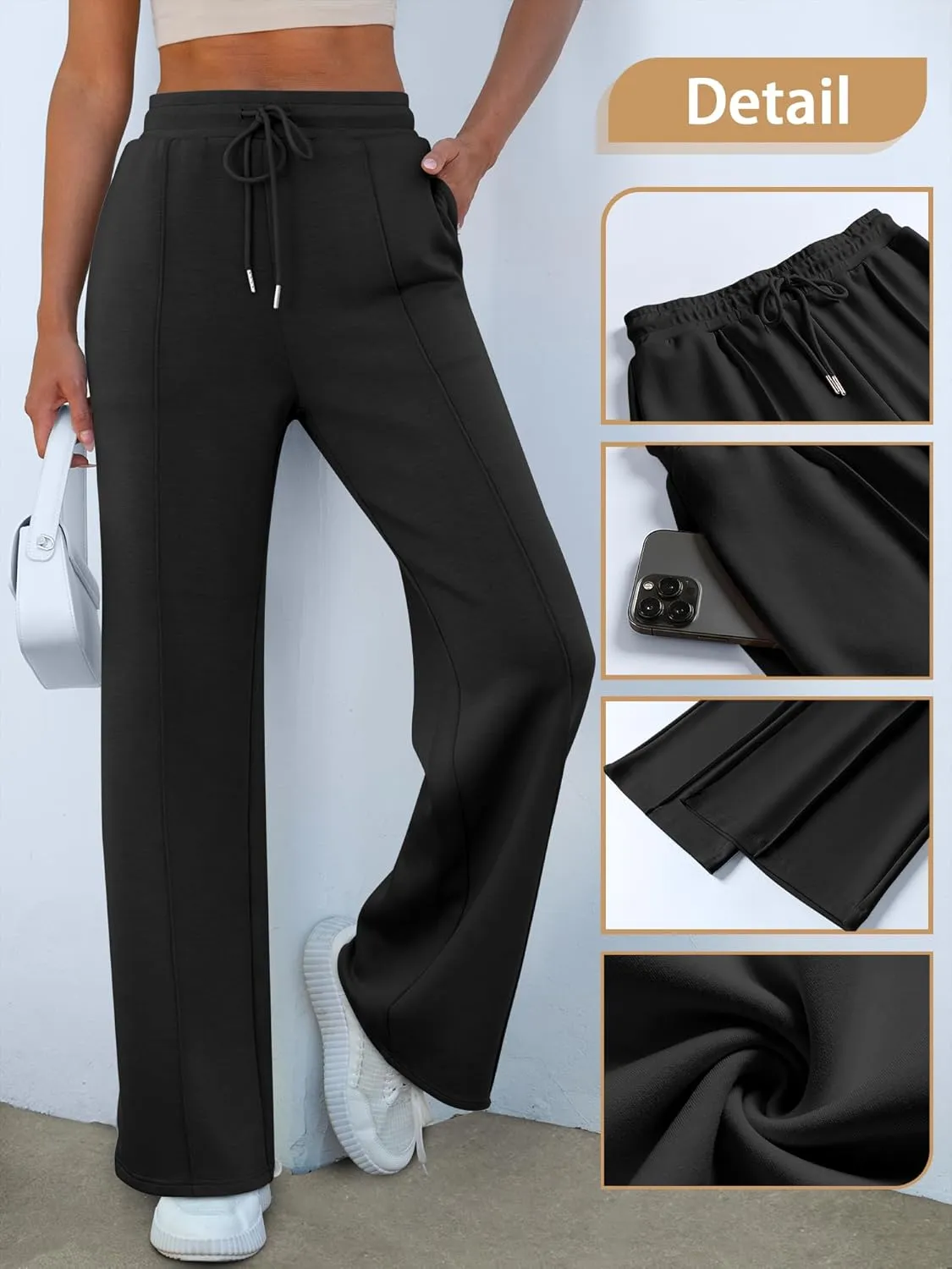 ANRABESS Women's Wide Leg Sweatpants High Waist Baggy Flared Pants Drawstring Athletic Joggers Sweat Pants