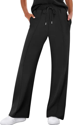 ANRABESS Women's Wide Leg Sweatpants High Waist Baggy Flared Pants Drawstring Athletic Joggers Sweat Pants