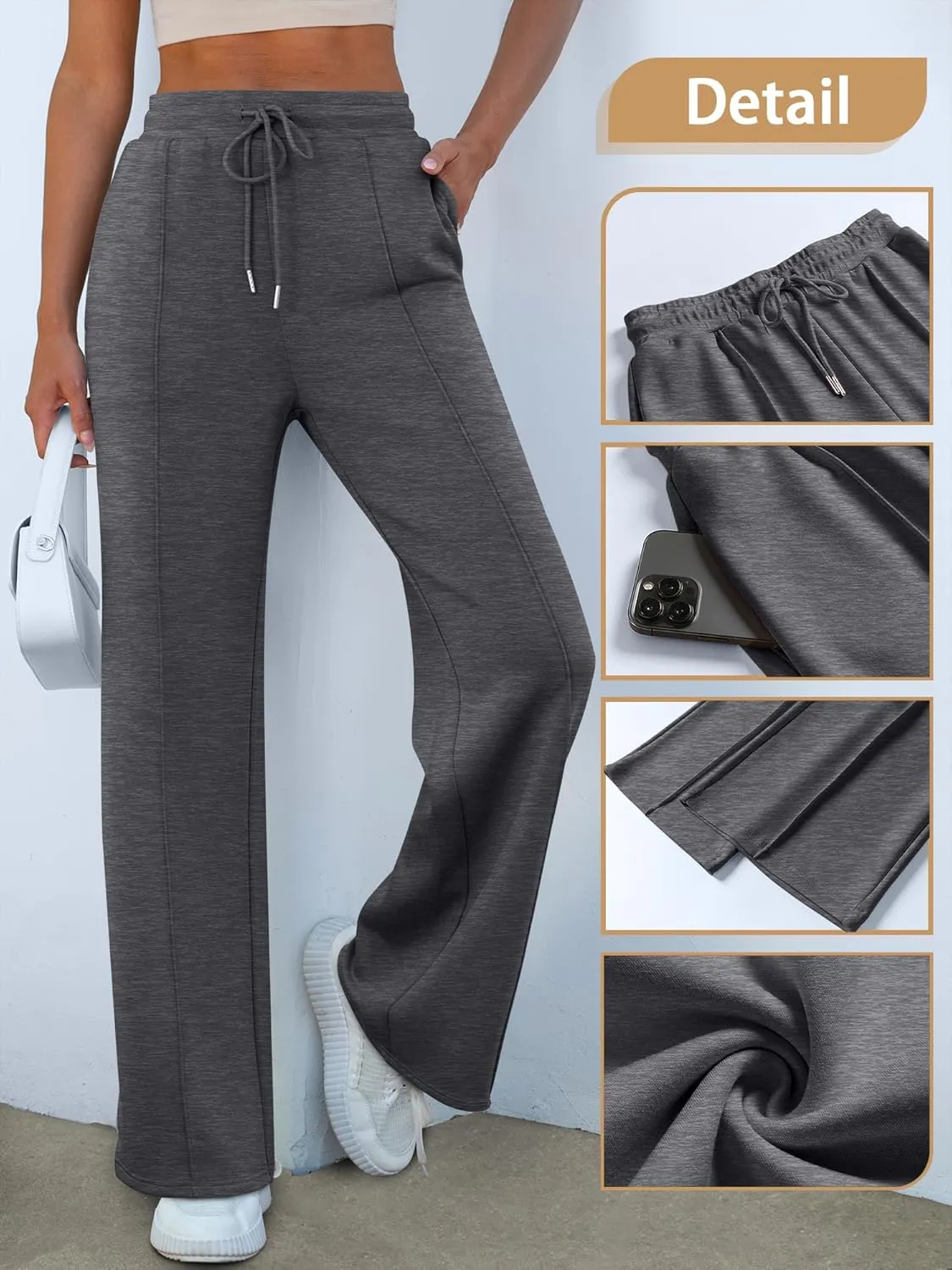 ANRABESS Women's Wide Leg Sweatpants High Waist Baggy Flared Pants Drawstring Athletic Joggers Sweat Pants