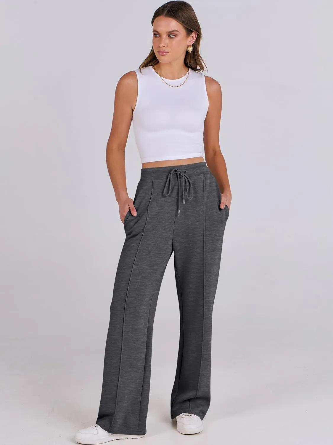ANRABESS Women's Wide Leg Sweatpants High Waist Baggy Flared Pants Drawstring Athletic Joggers Sweat Pants