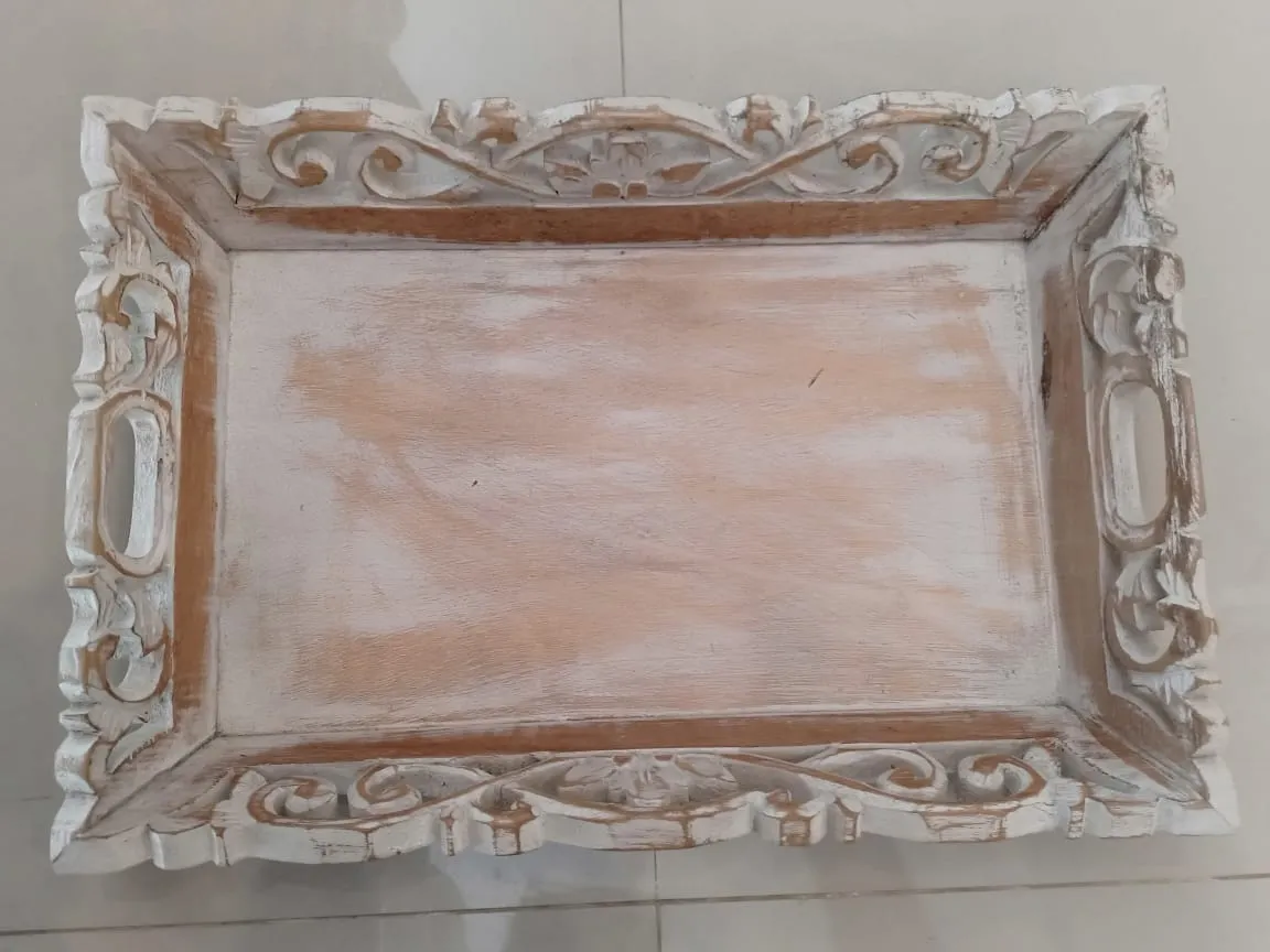 Antique Carved Wooden Tray Set