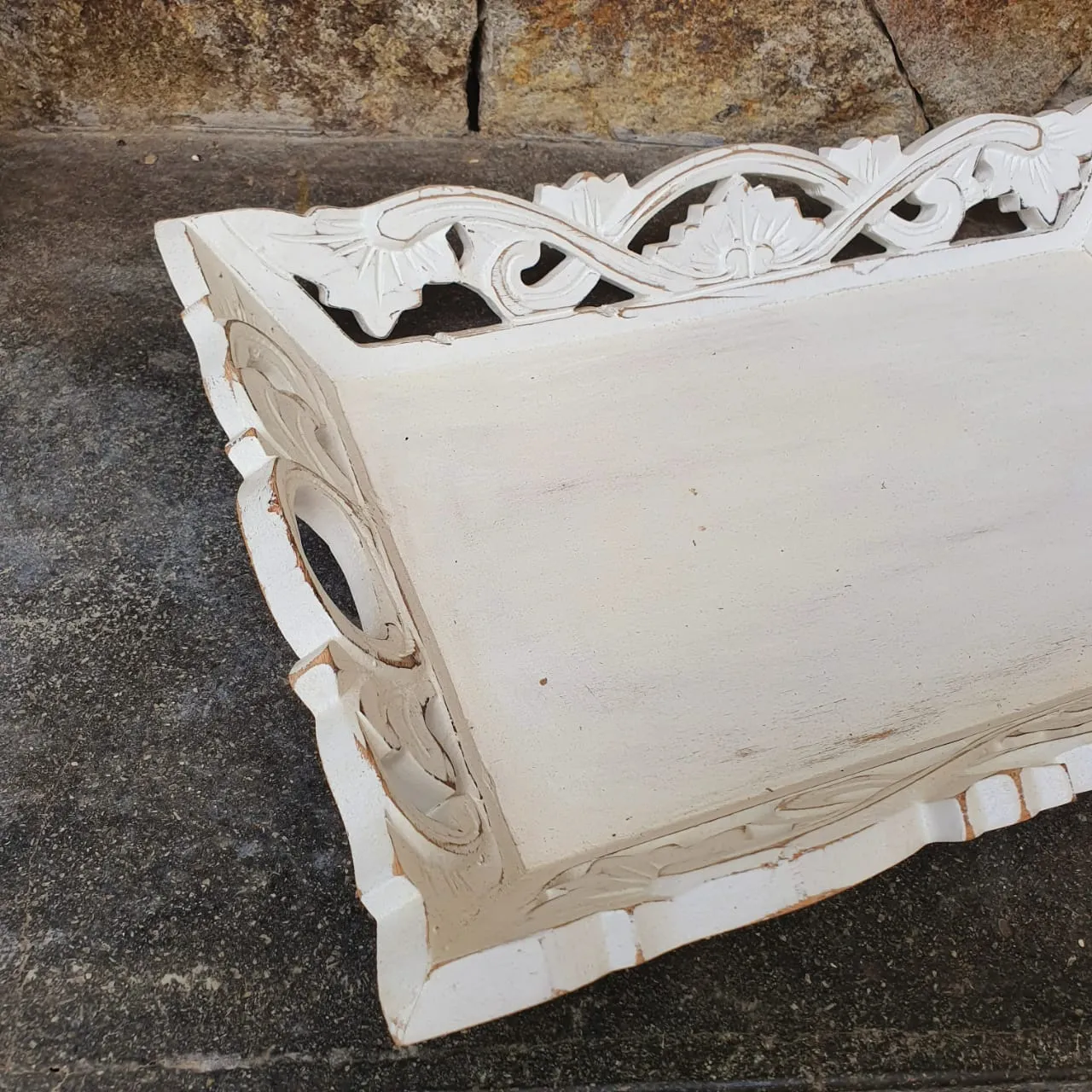 Antique Carved Wooden Tray Set