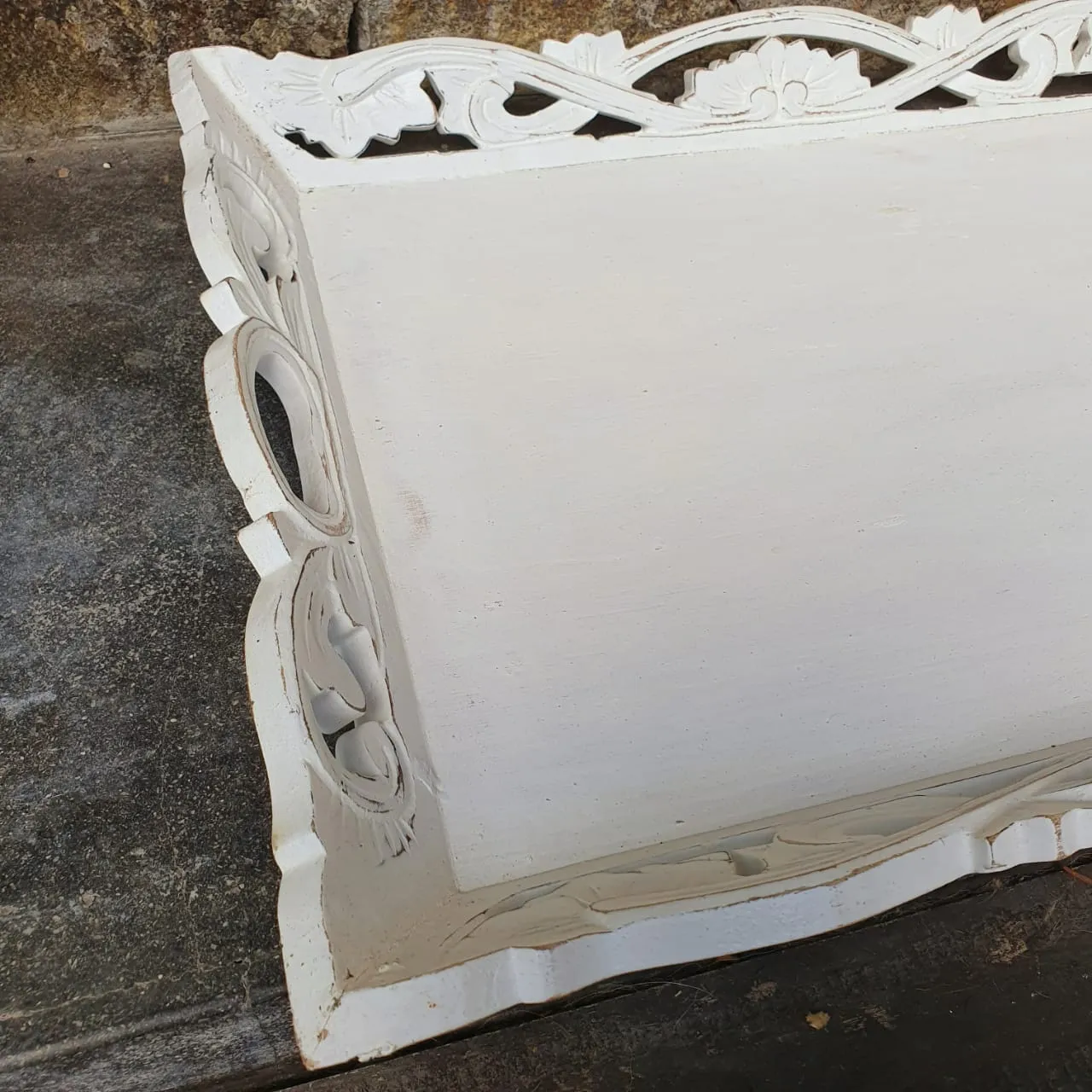 Antique Carved Wooden Tray Set