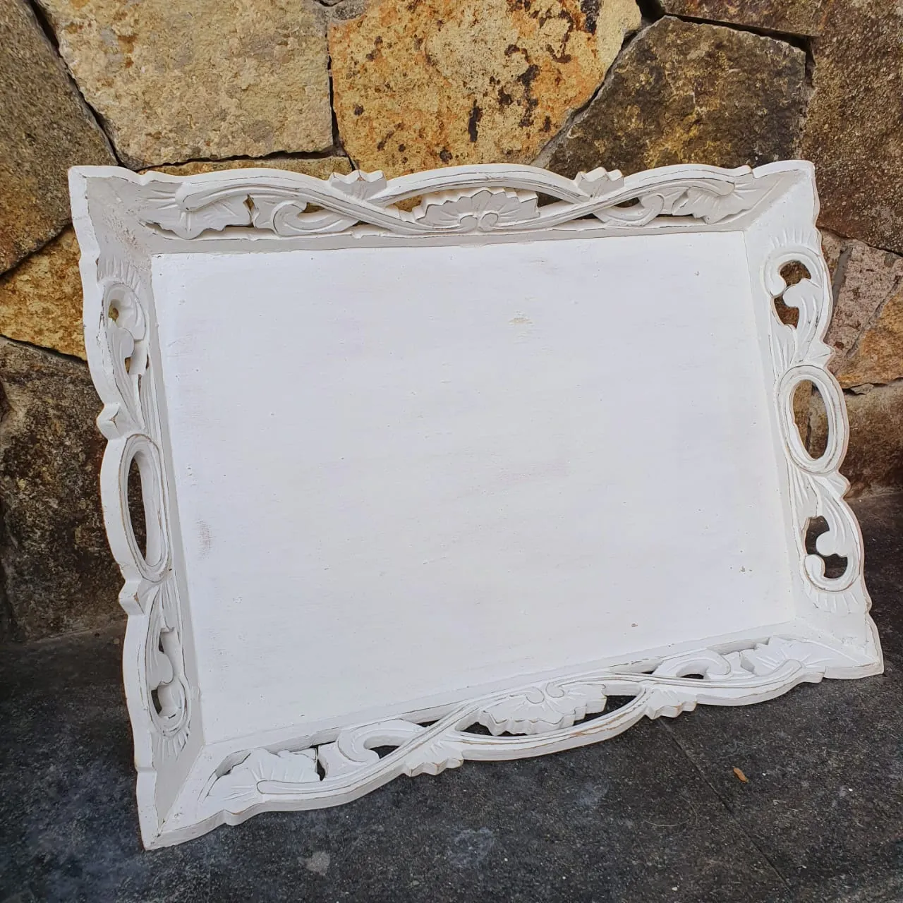 Antique Carved Wooden Tray Set