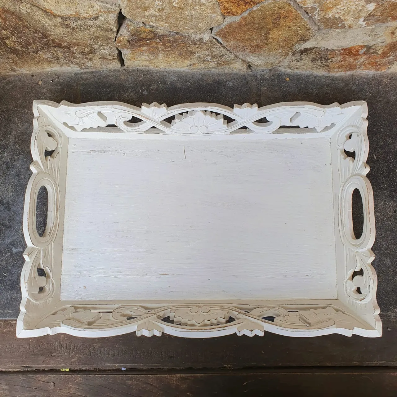 Antique Carved Wooden Tray Set