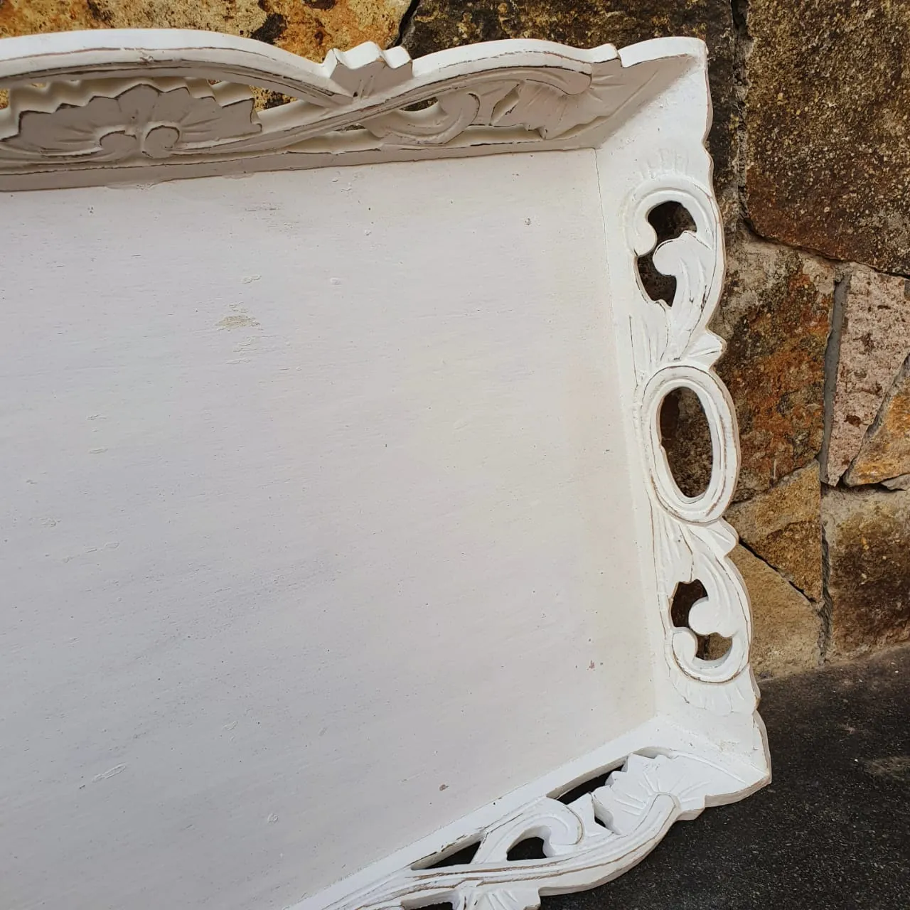 Antique Carved Wooden Tray Set