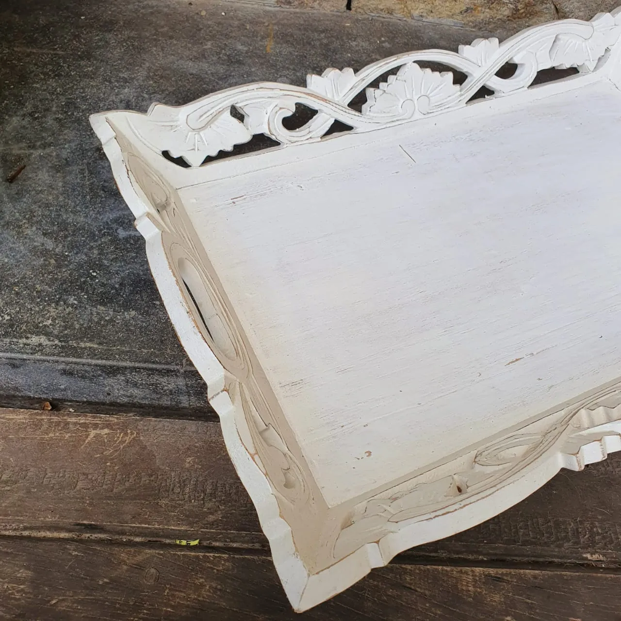 Antique Carved Wooden Tray Set
