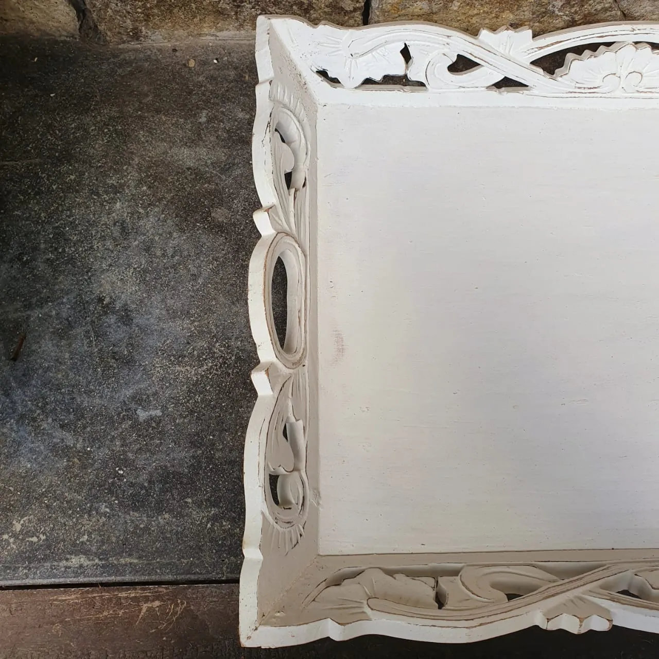 Antique Carved Wooden Tray Set