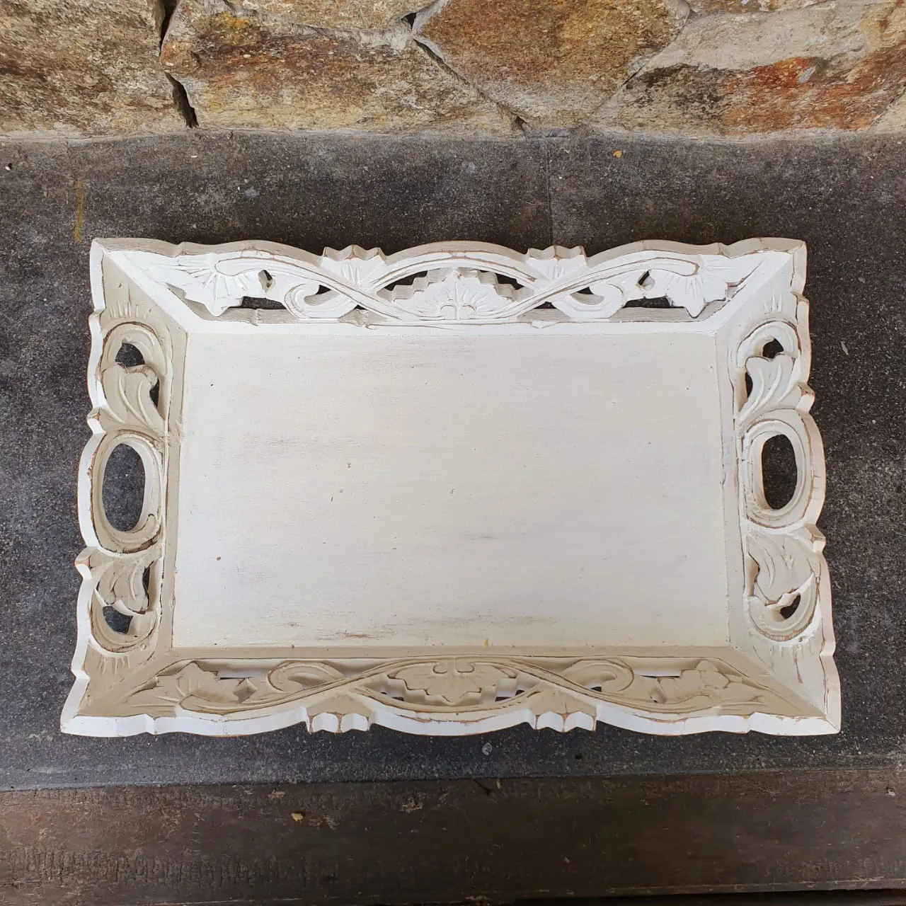Antique Carved Wooden Tray Set