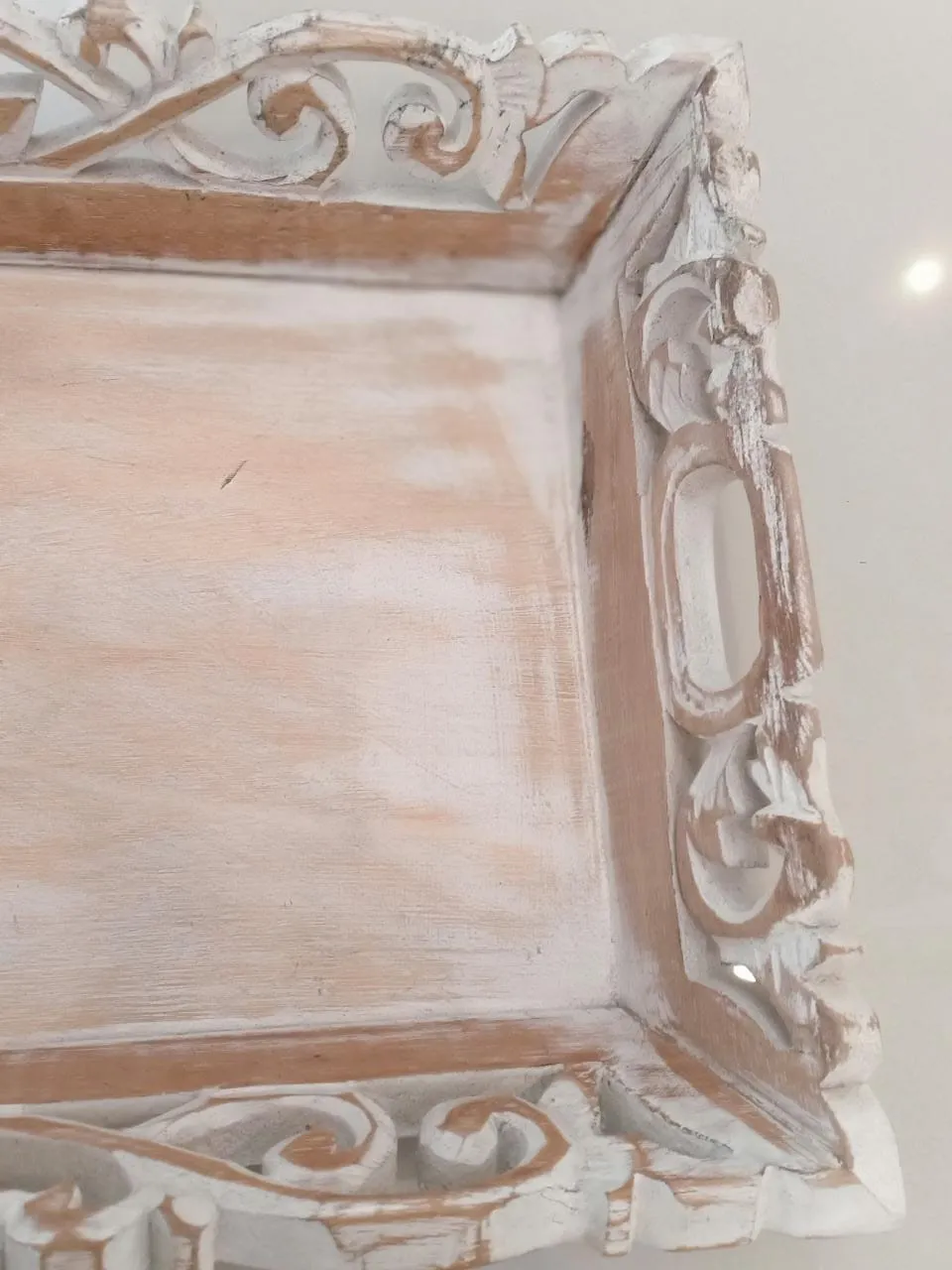 Antique Carved Wooden Tray Set