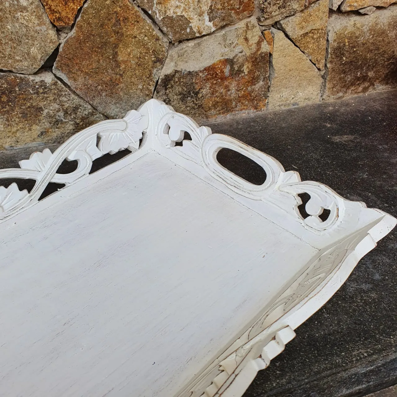 Antique Carved Wooden Tray Set