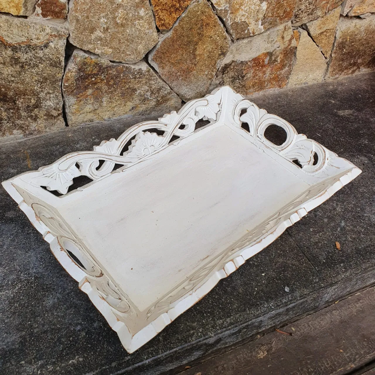Antique Carved Wooden Tray Set