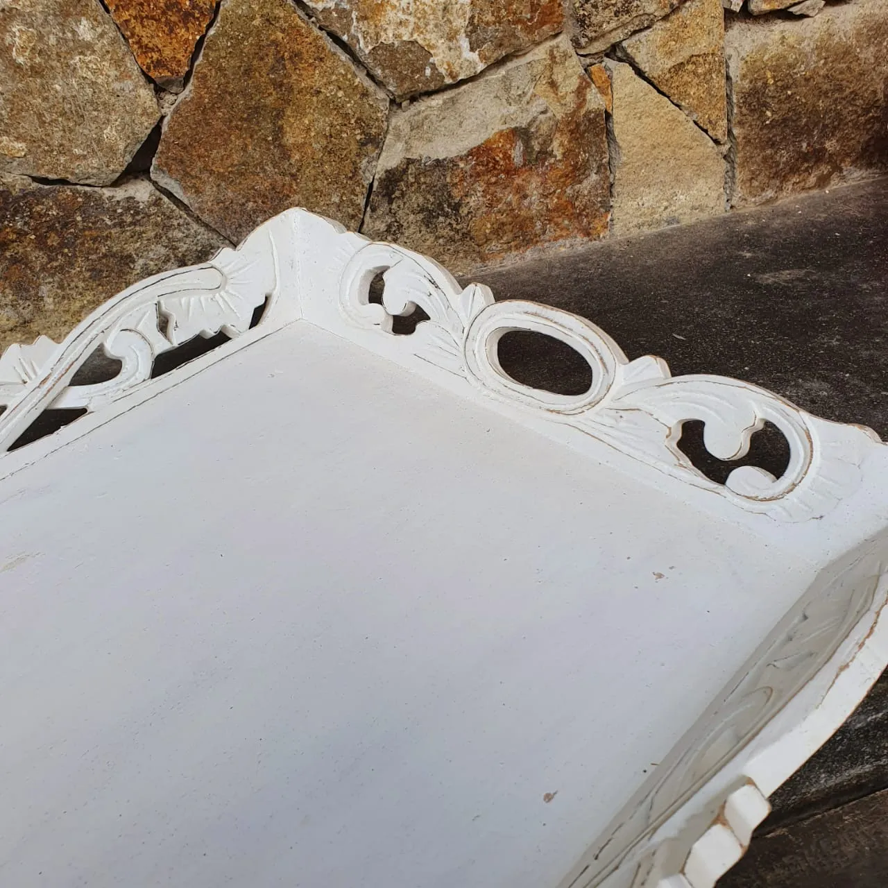 Antique Carved Wooden Tray Set