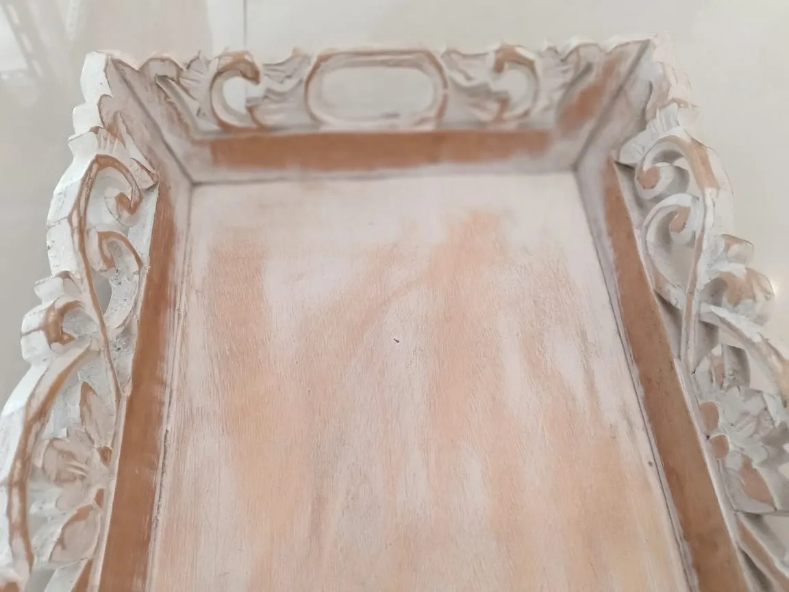 Antique Carved Wooden Tray Set