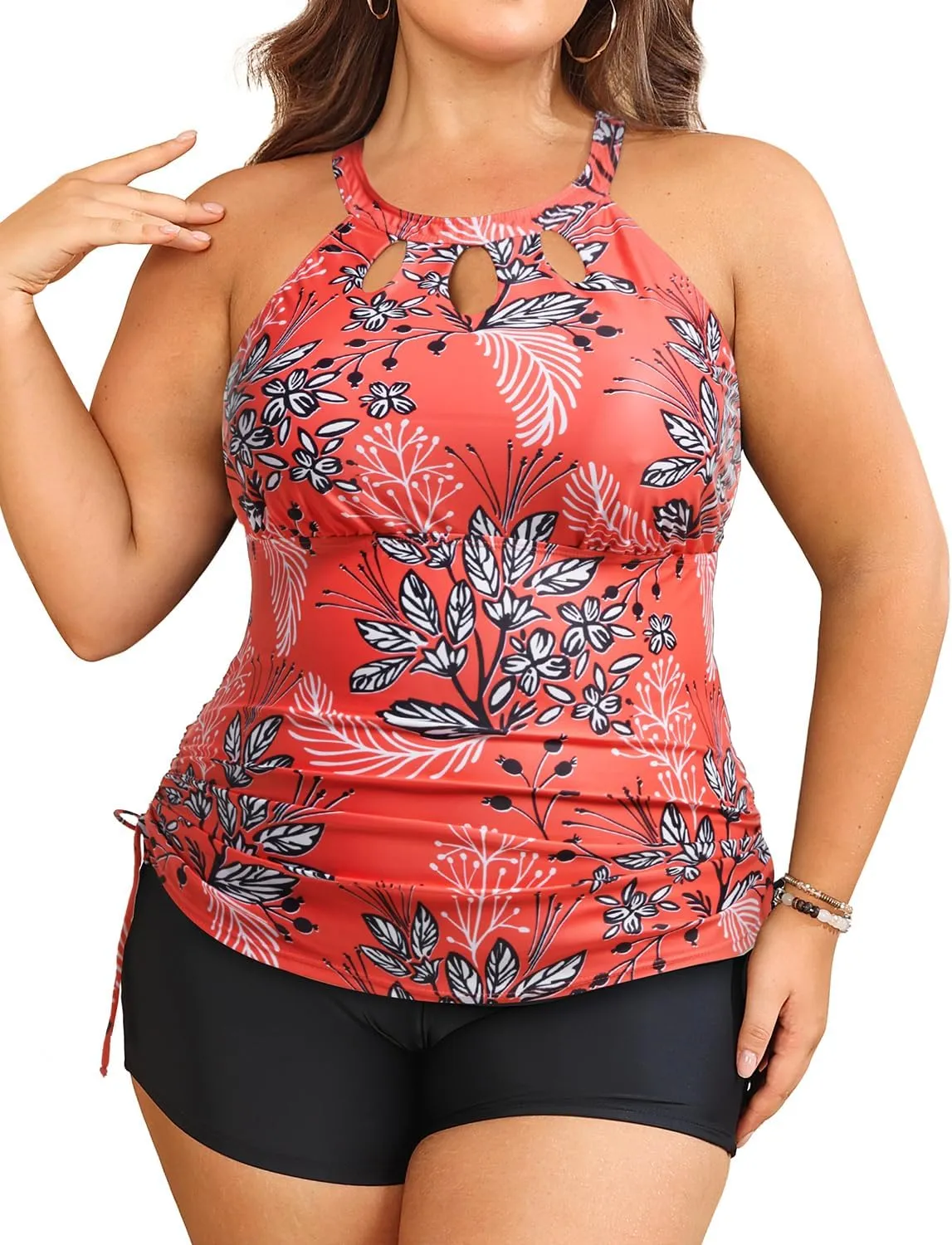 Aqua Eve Women Two Piece Plus Size Swimsuit High Neck Tankini Set Tummy Control Bathing Suit with Shorts