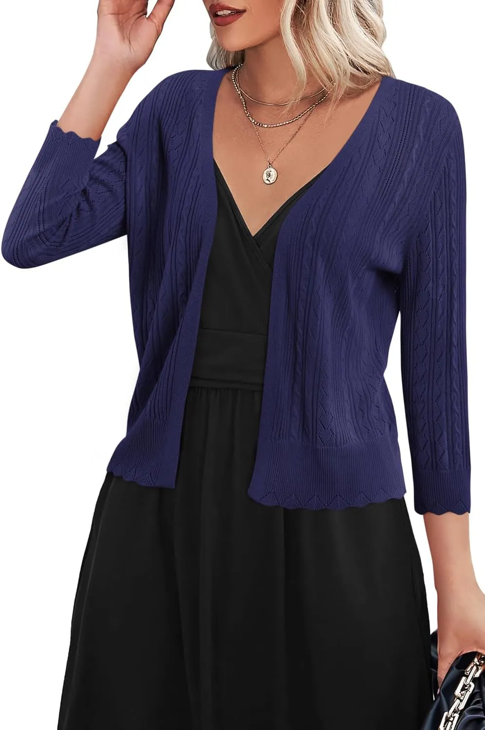 Arach&Cloz Women's 2024 Lightweight Summer Cardigan 3/4 Sleeve Crochet Patterns Knit Shrug Sweater Tops