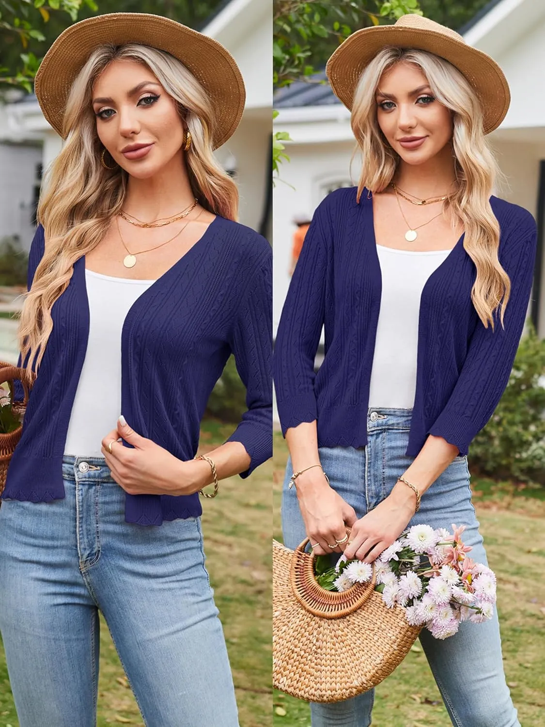 Arach&Cloz Women's 2024 Lightweight Summer Cardigan 3/4 Sleeve Crochet Patterns Knit Shrug Sweater Tops