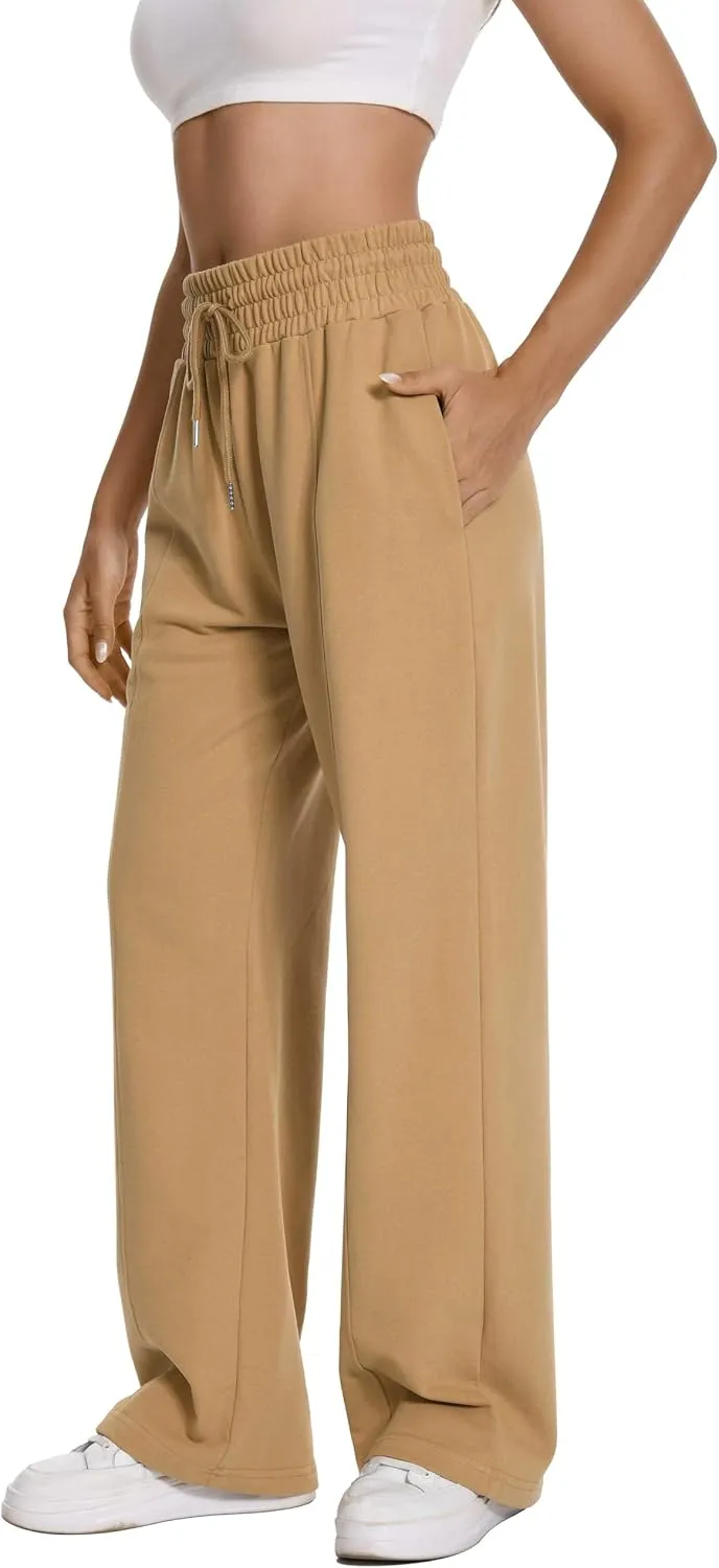 Auriviz Womens High Waisted Drawstring Sweatpants Straight Leg Pants Side Hidden Pockets Sweat Pants 30 Inseam