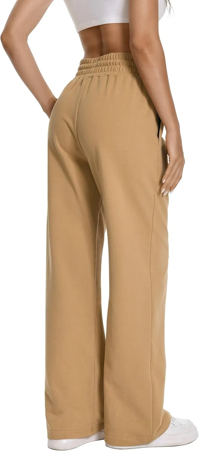 Auriviz Womens High Waisted Drawstring Sweatpants Straight Leg Pants Side Hidden Pockets Sweat Pants 30 Inseam