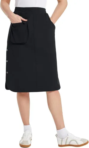 baleaf Women's Long Casual Skirt Pocket with Slit 26.5" Midi Calf Length Elastic Waist Stretch for Travel