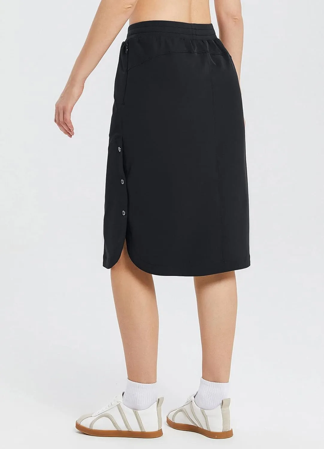 baleaf Women's Long Casual Skirt Pocket with Slit 26.5" Midi Calf Length Elastic Waist Stretch for Travel