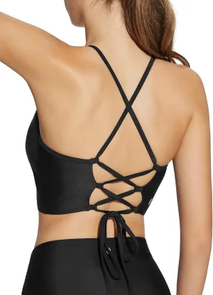 baleaf Women's Longline Bikini Top Lace Up Crisscross Swim Crop Tops High Neck Swimsuit Bra Padded