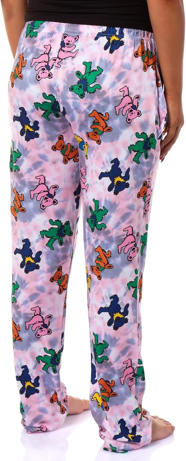 Bioworld Grateful Dead Pajama Pants Dancing Bears Women's Sleep Lounge Pajama Pants Elastic Waist & Side Pockets
