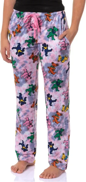 Bioworld Grateful Dead Pajama Pants Dancing Bears Women's Sleep Lounge Pajama Pants Elastic Waist & Side Pockets