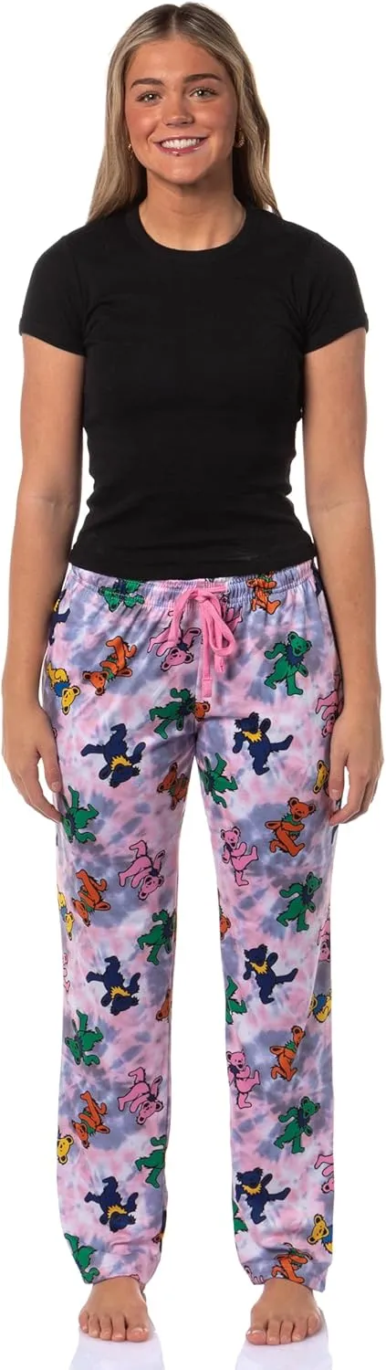 Bioworld Grateful Dead Pajama Pants Dancing Bears Women's Sleep Lounge Pajama Pants Elastic Waist & Side Pockets