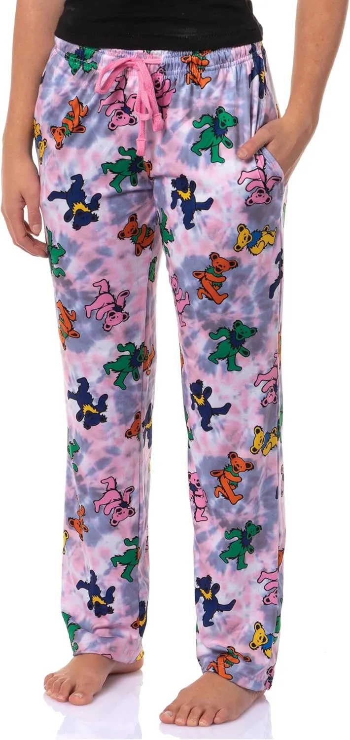 Bioworld Grateful Dead Pajama Pants Dancing Bears Women's Sleep Lounge Pajama Pants Elastic Waist & Side Pockets
