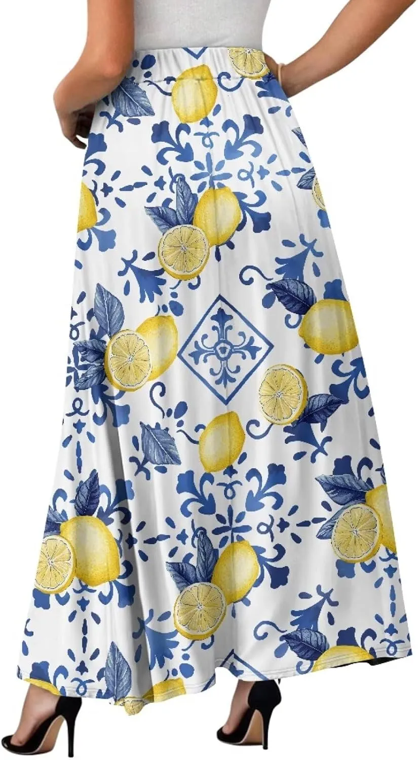 Biyejit Maxi Skirts for Women with Pockets Casual Long Skirt Midi Length Casual Skirt for Beach Party Holiday