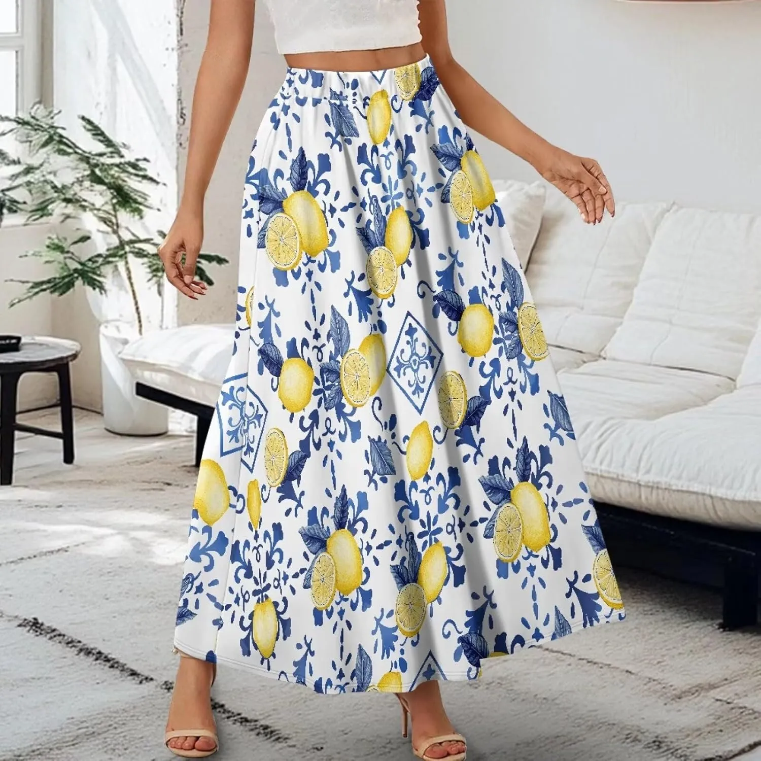 Biyejit Maxi Skirts for Women with Pockets Casual Long Skirt Midi Length Casual Skirt for Beach Party Holiday