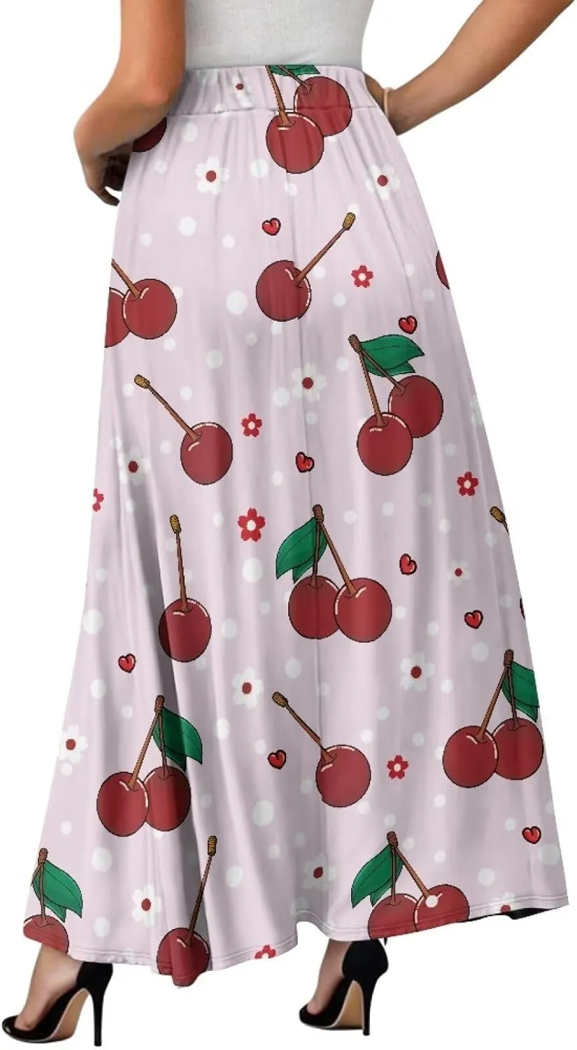 Biyejit Women's Elastic High Waist Pleated A-Line Skirts Flowy Swing Maxi Long Skirt Dress with Pockets